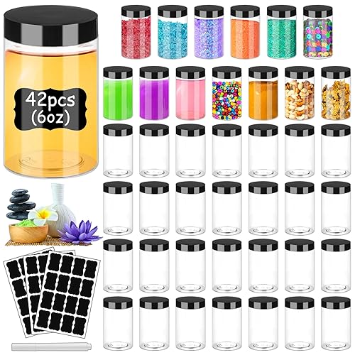 Plastic Jars With Lids 6Oz 42Pcs,Small Cosmetic Slime Containers Clear Travel Round Jars Empty Refillable Sample Containers Leak